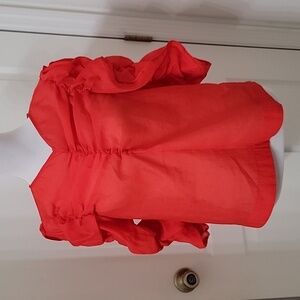 H&M Size 8 Bright Red Georgette V-Neck Blouse Ruching Detail, Excellent Cond.